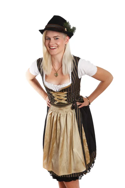 Young blonde woman in traditional bavarian costume — Stock Photo, Image