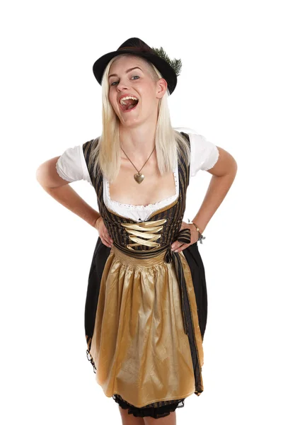 Jeune femme blonde en costume bavarois traditionnel — Photo