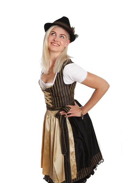 Jeune femme blonde en costume bavarois traditionnel — Photo