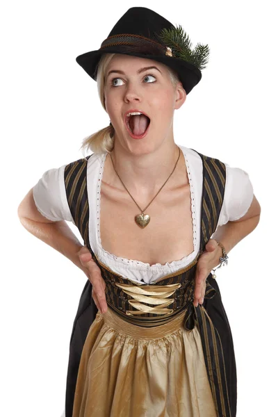 Jeune femme blonde en costume bavarois traditionnel — Photo