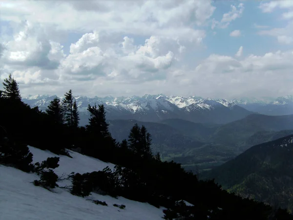 Bewolkt Weer Berg Benediktenwand Beieren Germay Winter — Stockfoto
