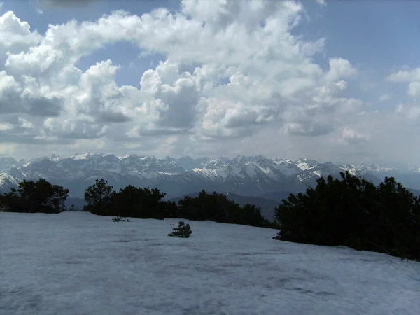 Drammatica Vista Sulle Montagne Benediktenwand Baviera Germay Inverno — Foto Stock