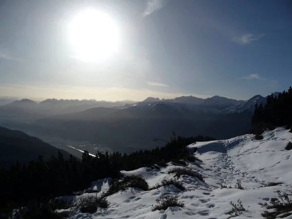 Passeio Montanha Montanha Hohe Munde Tirol Áustria Inverno — Fotografia de Stock