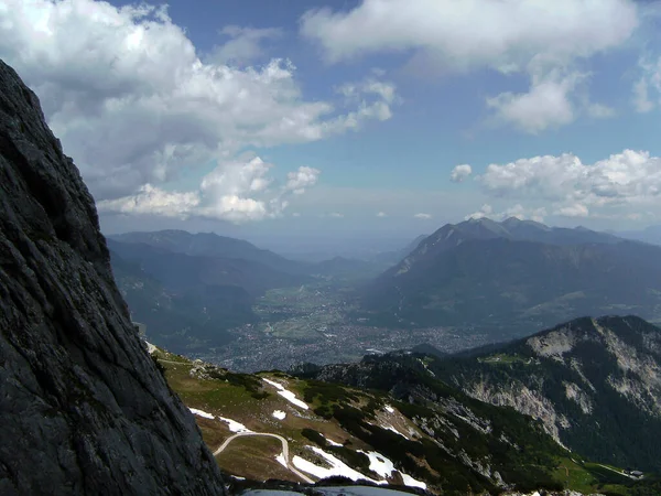 Bergpanorama Vanaf Alpspitze Ferrata Garmisch Partenkirchen Beieren Duitsland Het Voorjaar — Stockfoto