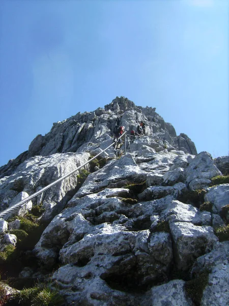 Climber Ferrata Seebensee Tajakopf Mountain Tyrol Áustria — Fotografia de Stock
