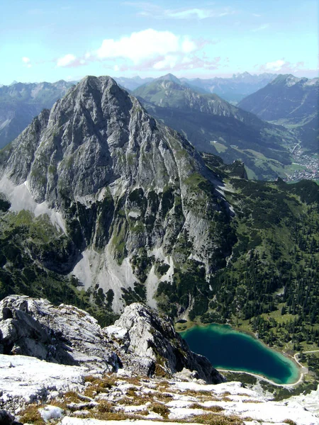 Ferrata High Mountain Lake Seebensee Tajakopf Mountain Tyrol Austria Summertime — Stock Photo, Image
