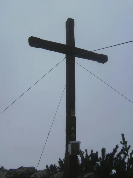 Summit Cross Pyramidenspitze Excursão Montanha Tirol Áustria Primavera — Fotografia de Stock