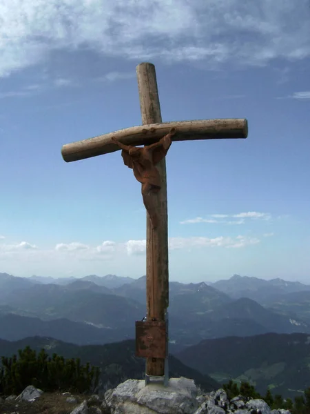 Gipfelkreuz Gamskarköpfl Kufstein Klettersteig Durch Die Nordwand Österreich Herbst — Stockfoto