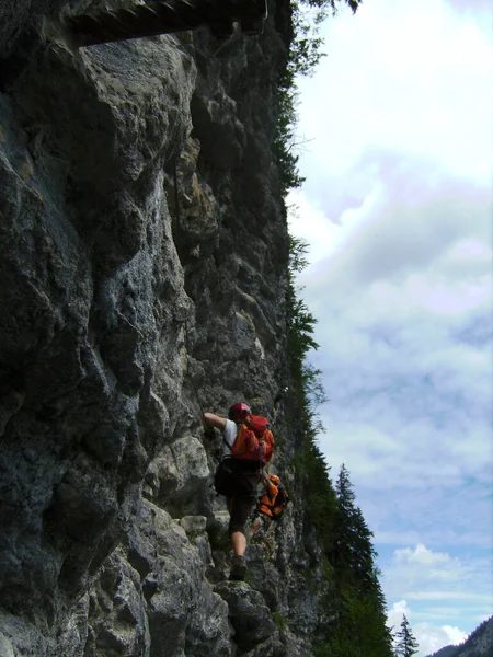 Escalador Postalmklamm Ferrata Áustria — Fotografia de Stock