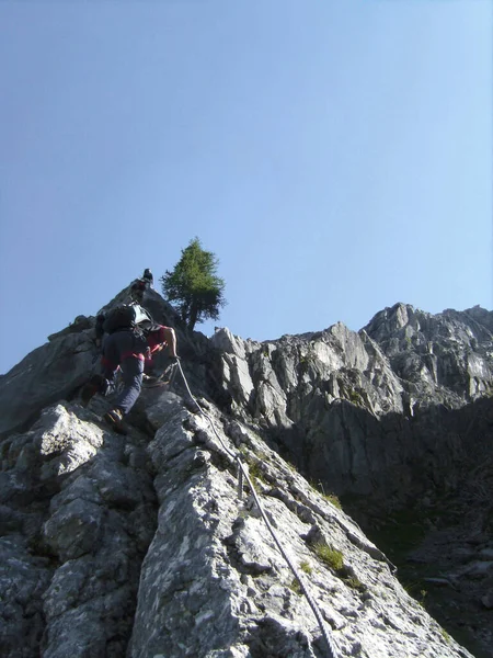 Через Феррату Высокогорном Озере Летнее Время See Tajaka Mountain Tyrol — стоковое фото