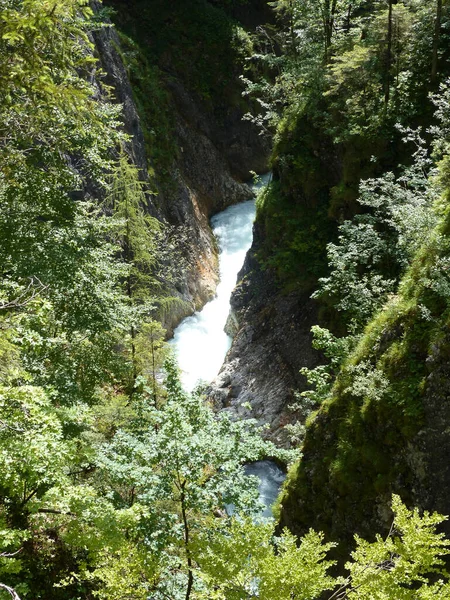 Canyon Leutaschklamm Baviera Alemanha Com Fronteira Com Tirol Áustria — Fotografia de Stock