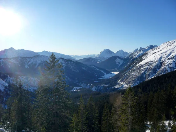 Vista Invernal Montaña Desde Montaña Pleisenspitze Karwendel Austria — Foto de Stock