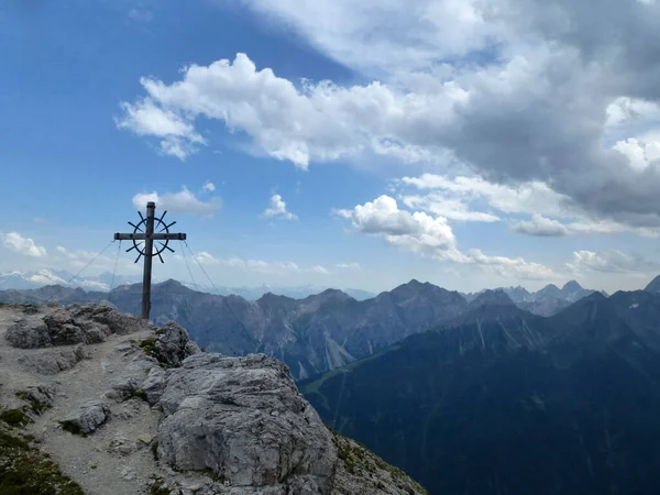 Summit Cross Hoher Burgstall Mountain Stubai High Altitude Hiking Trail — Stock Photo, Image