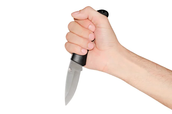 Cuchillo plegable en la mano de un hombre . — Foto de Stock