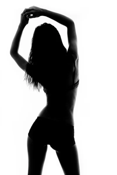 Silhouette of a slender girl in lingerie — Stock Photo, Image