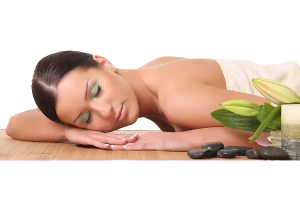 Mooi meisje krijgt een aangenaam verblijf in een spa — Stockfoto