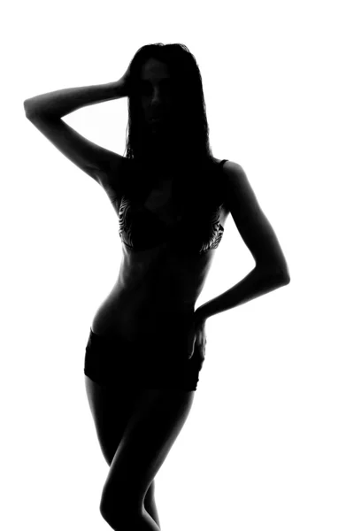 Silhouette of a slender girl in lingerie Stock Picture