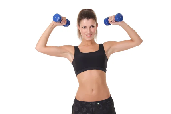 Beautiful sporty woman with dumbbells — Stock Photo, Image