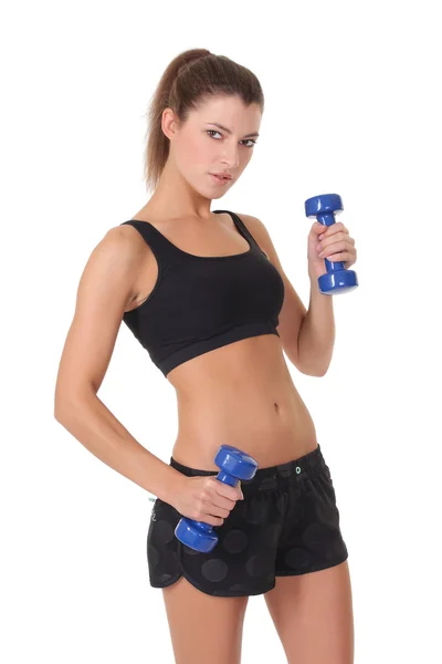 Mujer deportiva con mancuernas — Foto de Stock