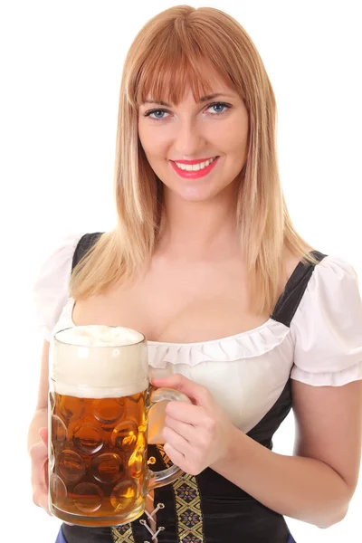 Söt servitris med öl — Stockfoto