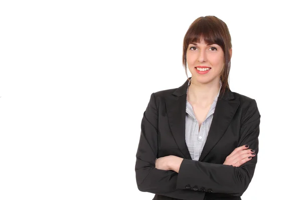 Mulher de negócios sorrindo, fundo branco — Fotografia de Stock