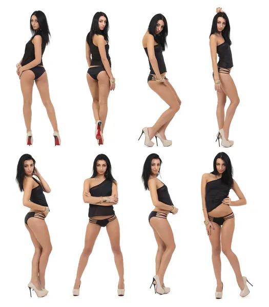 Collage Hermosa chica con botín sexy en bikini negro —  Fotos de Stock