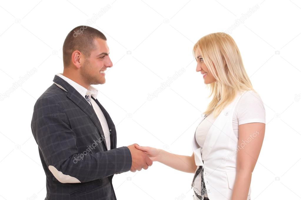 Handshake business woman and businessman
