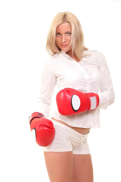 Woman with boxing gloves — Stock Photo, Image