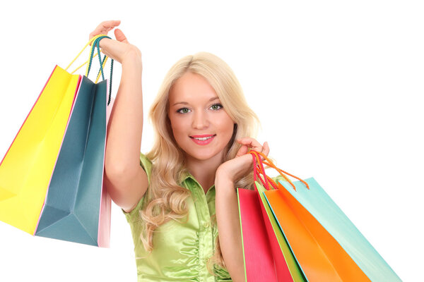 Laughing elegant woman with shopping bags