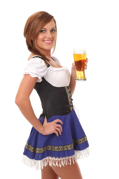 Bavaroise femme avec bière — Photo