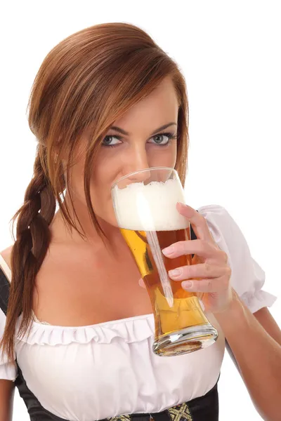 Beautiful sexy young woman drinking beer — Stock Photo, Image