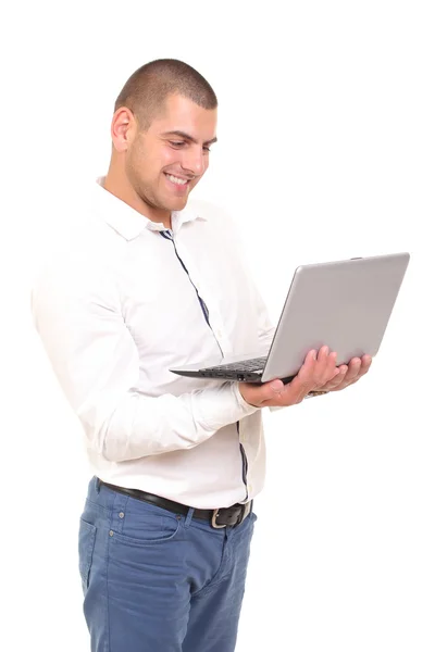 Business man met een laptop in de hand — Stockfoto