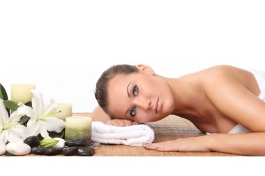 kaplıca güzel kızın rahatlatıcı. beyaz izole