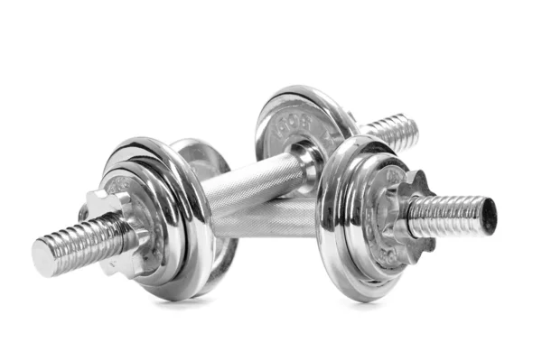 Chromed fitness exercise equipment dumbbell weight — Stock Photo, Image