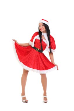 Noel Baba gibi giyinmiş güzel kız