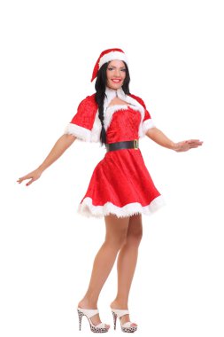 Noel Baba gibi giyinmiş güzel kız