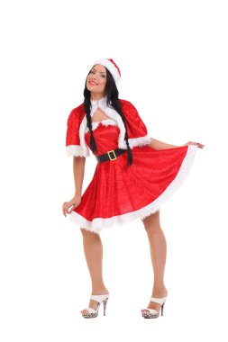 Noel Baba gibi giyinmiş güzel kız