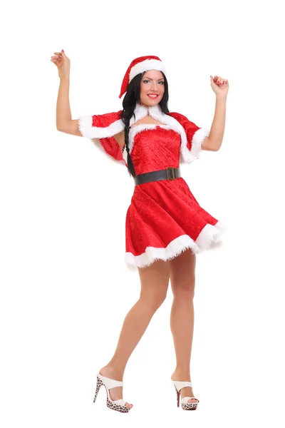 Schöne Mädchen als Weihnachtsmann gekleidet — Stockfoto