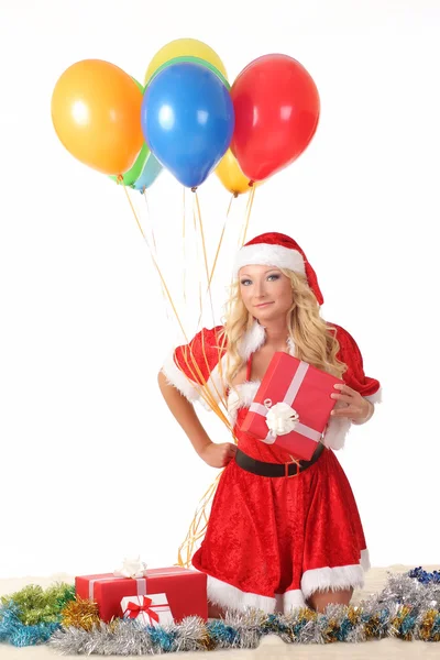 Belle jeune femme en santa claus vêtements — Photo