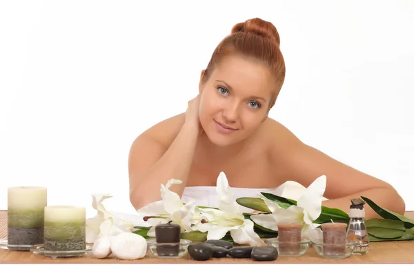 Portrait of young beautiful woman in spa environment — Stock Photo, Image