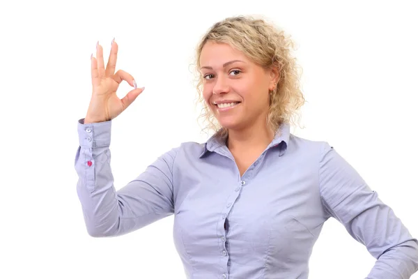 Positive woman on white background — Stock Photo, Image