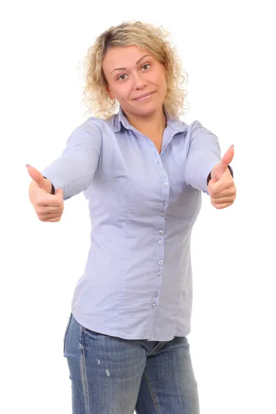 Mujer positiva sobre fondo blanco — Foto de Stock