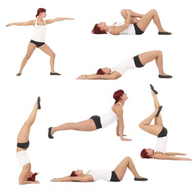 Yoga beyaz zemin üzerine kadın koleksiyonu