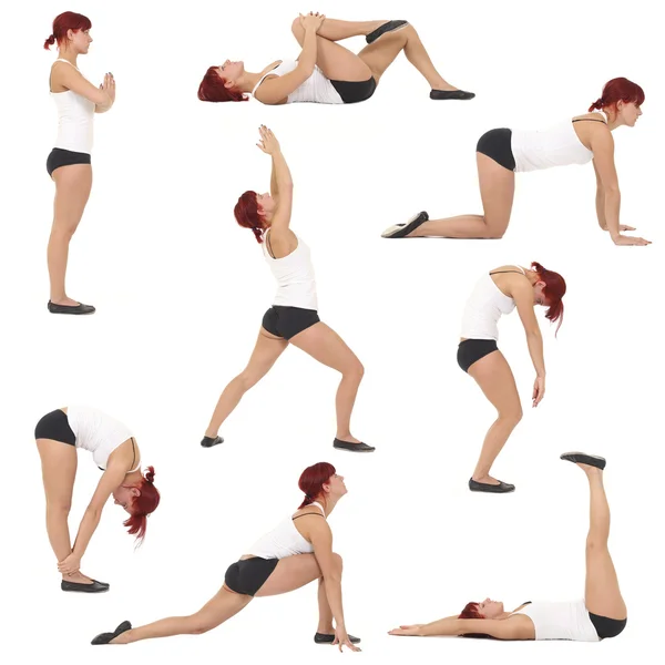 Collectie van vrouw in yoga op witte achtergrond — Stockfoto