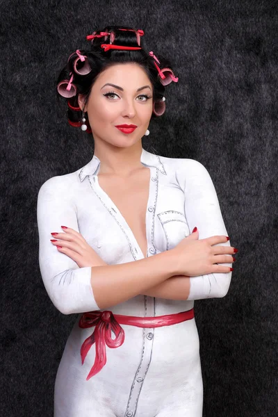 Porträt eines Mädchens mit Bodypainting-Stil Pinup — Stockfoto