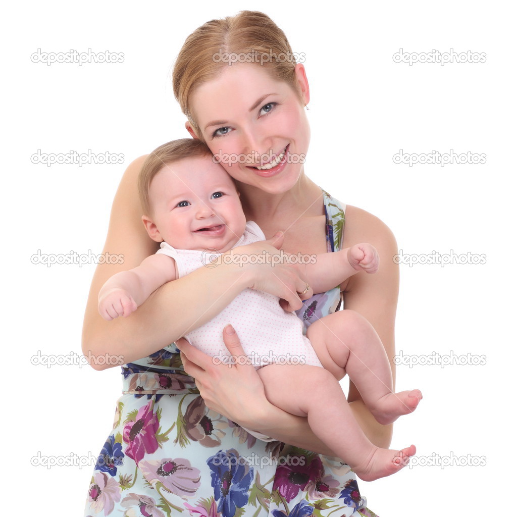 A young mother and baby