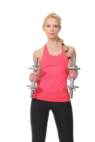 Beautiful fitness model with dumbbells — Stock Photo, Image