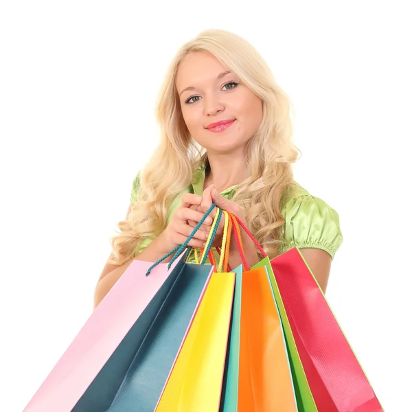 Chica sonriente con bolsas de compras —  Fotos de Stock