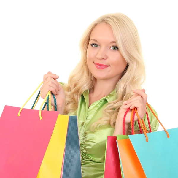 Chica sonriente con bolsas de compras — Foto de Stock