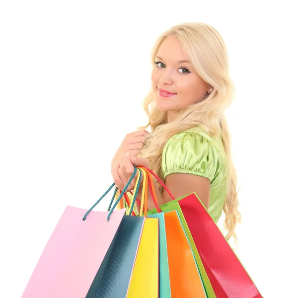 Chica sonriente con bolsas de compras — Foto de Stock